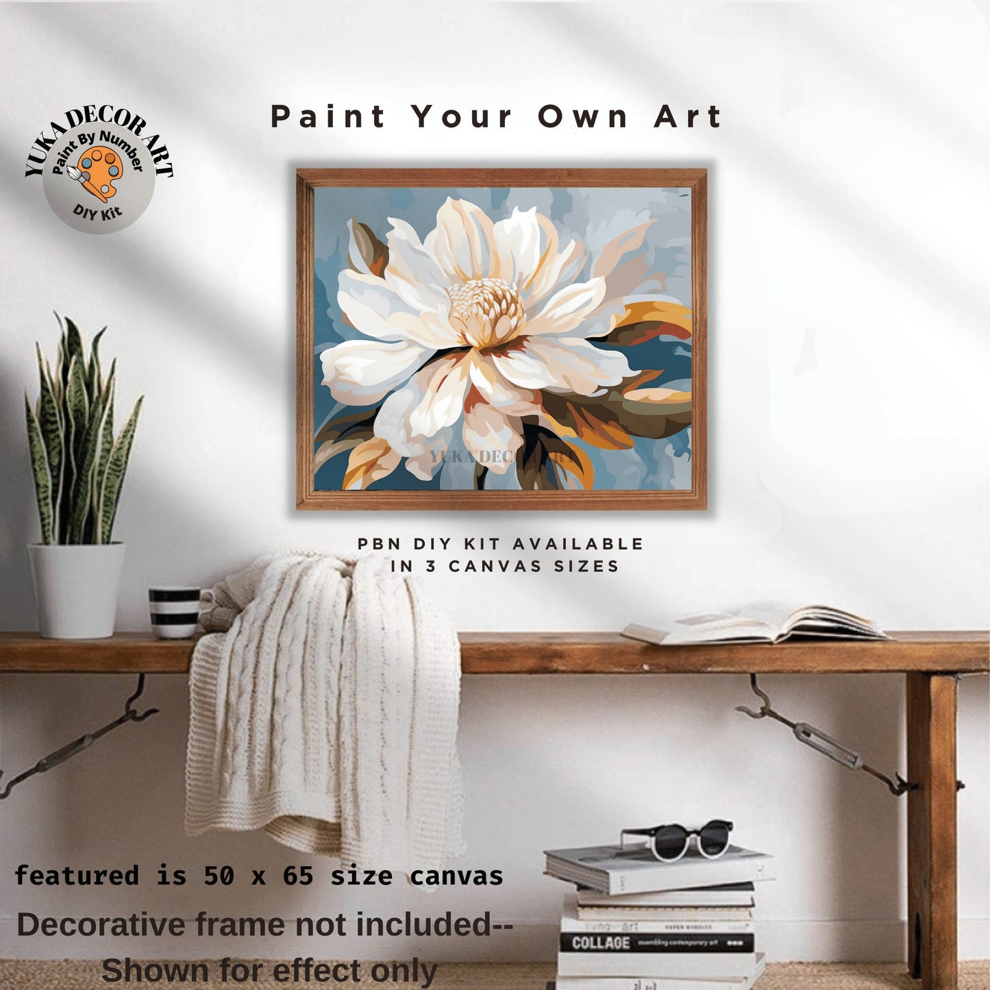 Floral PAINT by NUMBERS Adult Kit , Painting , Magnolia Flower Easy Beginner Acrylic Painting DIY Kit , Gift For Grandma