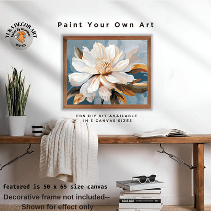 Floral PAINT by NUMBERS Adult Kit , Painting , Magnolia Flower Easy Beginner Acrylic Painting DIY Kit , Gift For Grandma