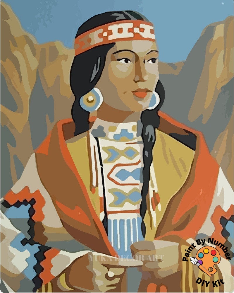PAINT by NUMBER Vintage Style Kit for Adult , Native American Vintage Style Art , Easy Acrylic Paint Kit,Wall Art Gift
