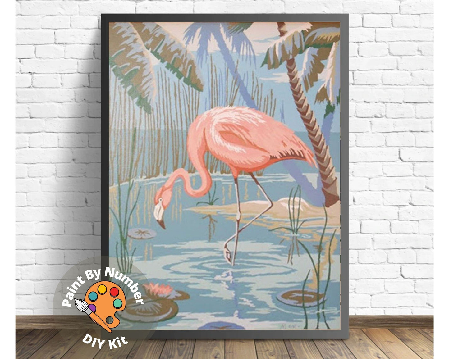 Pink Flamingo Bird Vintage PAINT by NUMBER Kit Adult , DIY Vintage 1960s Style Paint Kit ,  Beginner Acrylic Canvas Painting Kit