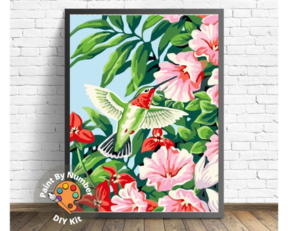 Bird PAINT by NUMBER Kit for Adults ,Garden Flowers ,Easy DIY Beginners Acrylic Paint Kit ,Living Bedroom Wall Art Decor Gift