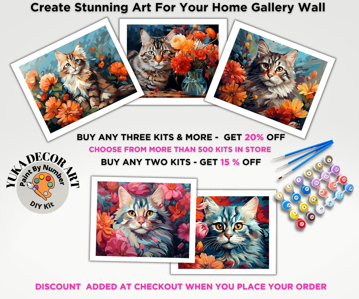 Cat PAINT by NUMBER Kit Adult DIY Art Orange Vibrant Flowers Easy Beginner Acrylic Painting Birthday Housewarming Custom Gift For Grandmom