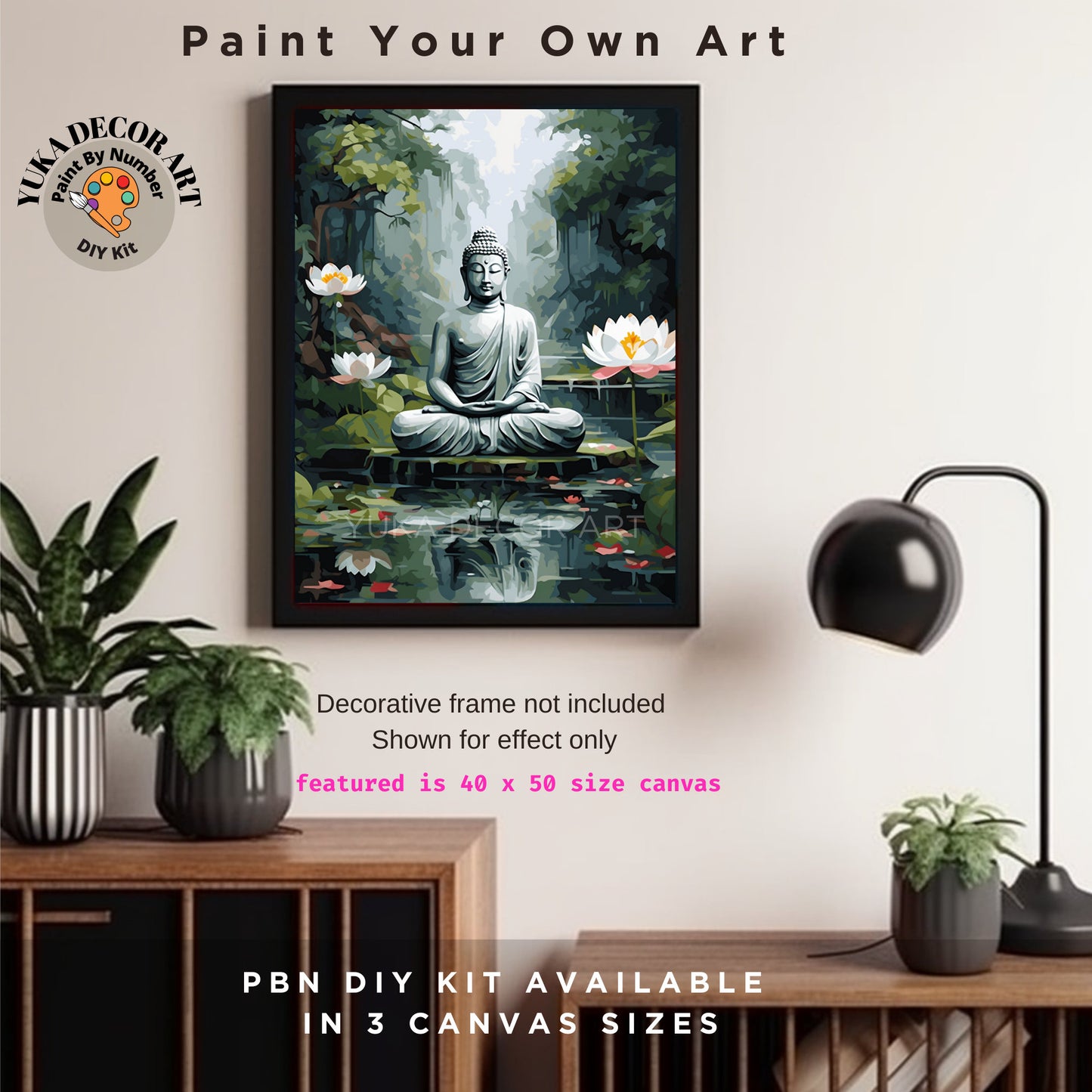 Buddha PAINT by NUMBERS Kit For Adults Serene Lake  White Lotus Flower DIY Pastel Acrylic Paint Kit Zen Meditation Chakra Housewarming Gift