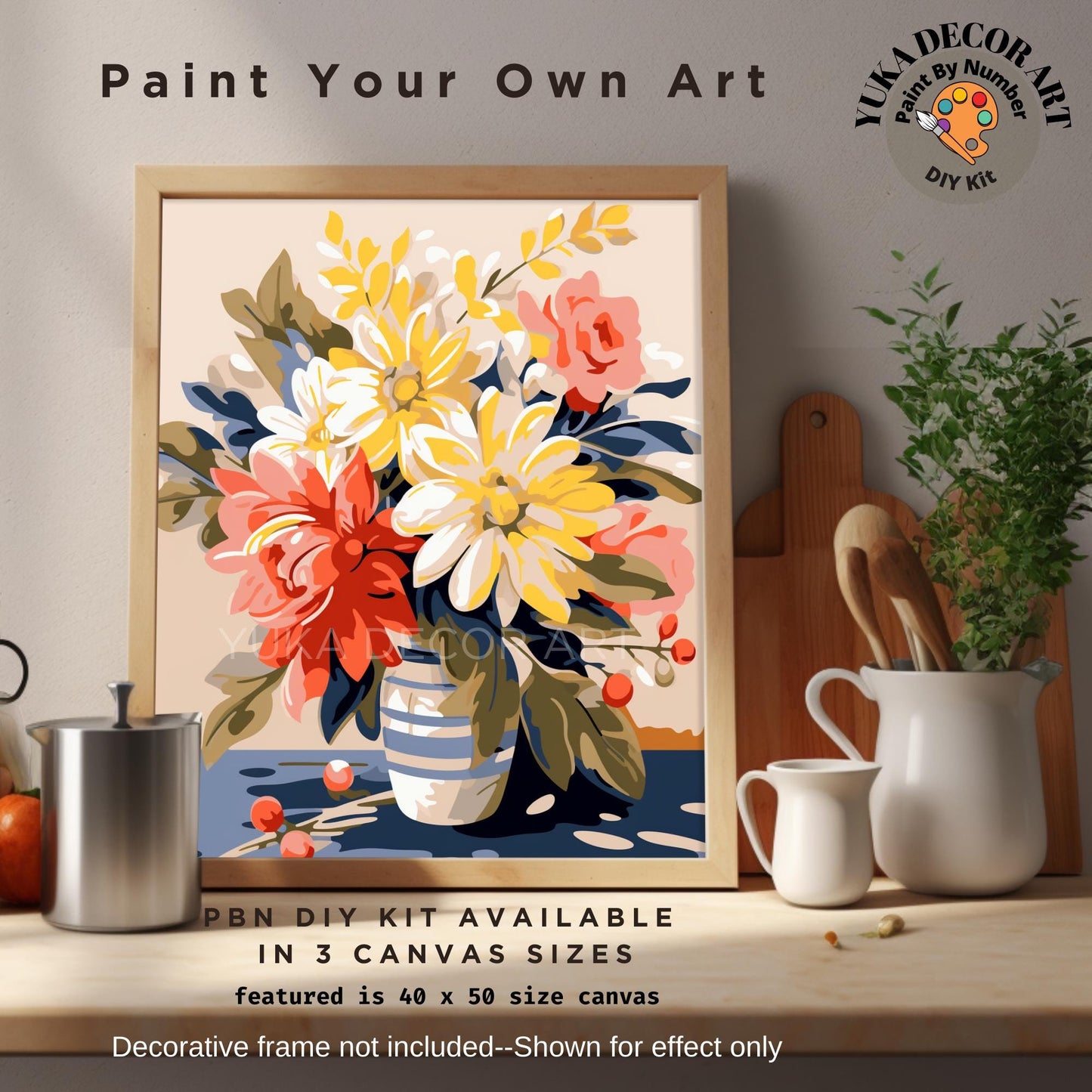 Garden Flowers PAINT by NUMBER Kit for Adults Still Life Vase Floral Art Easy Beginners Acrylic Painting Kit | Gift For Mom Aunt Sister