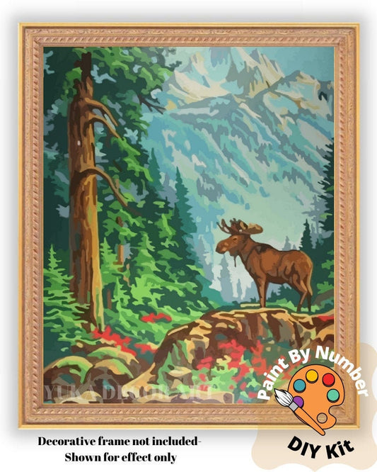 Vintage Style  Mountain PAINT by NUMBER Kit Adult, Forest Landscape  , Easy Beginner Acrylic Painting DIY Kit,Vintage Decor Gift