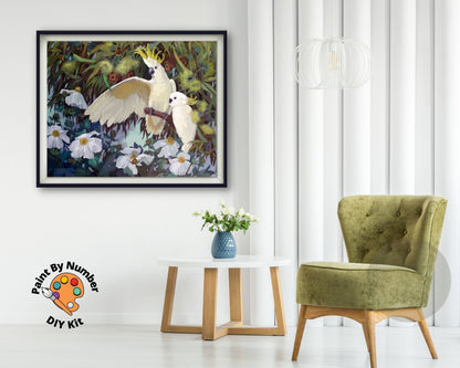 Tropical Garden White Cockatoo PAINT by NUMBER Premium DIY Paint Kit Adult , Vintage Style Easy Beginner Painting Gift