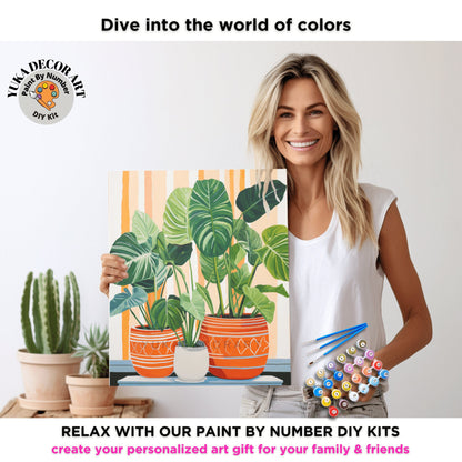 HousePlants PAINT by NUMBERS Kit Adult Boho Rustic Orange Minimalist Wall Art Easy Beginner DIY Painting Kit Gift Mom Dad