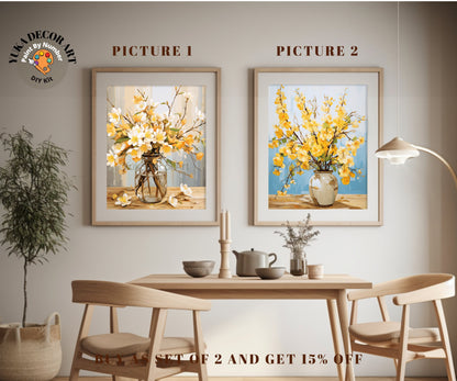 Yellow Flowers PAINT by NUMBER Kit Adults Set Of 2 Garden Flowers DIY Painting Easy Beginners Kit Wall Art Birthday Gift Mom Grandma Sister