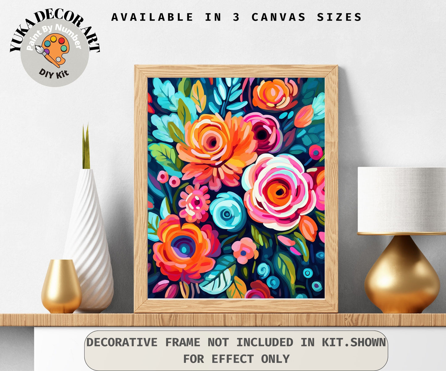 Flowers PAINT by NUMBER Kit for Adults  Roses Floral Painting Easy Beginners Acrylic Paint DIY Kit Wall Art Decor Gift Mom