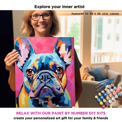 Colorful Dog PAINT by NUMBER Kit Adult , Pet Pug Portrait , Easy Beginner Acrylic Painting DIY Kit , Gift For Mom Dad