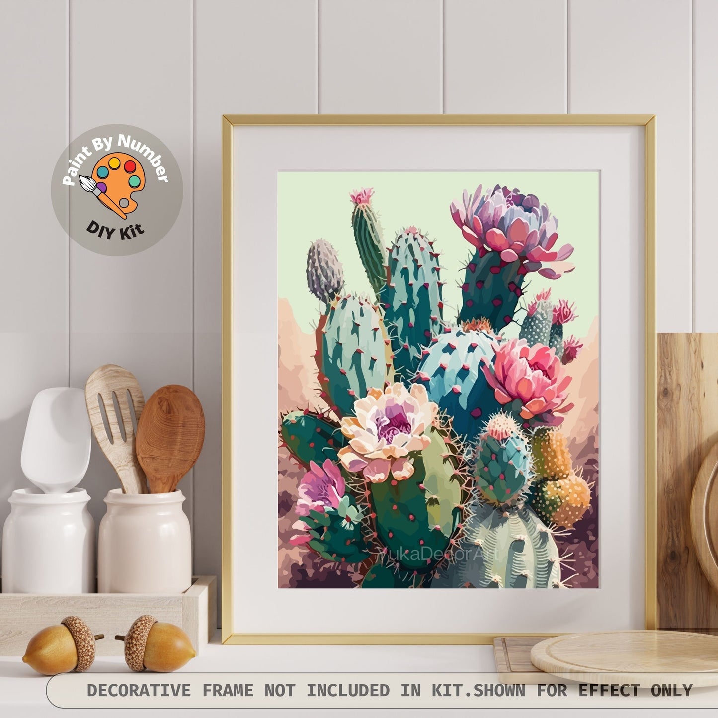 Desert PAINT by NUMBER Kit for Adults Cactus Flowers Botanical Art Easy Beginners Acrylic Paint DIY Kit Art Southwestern Decor Gift for Mom