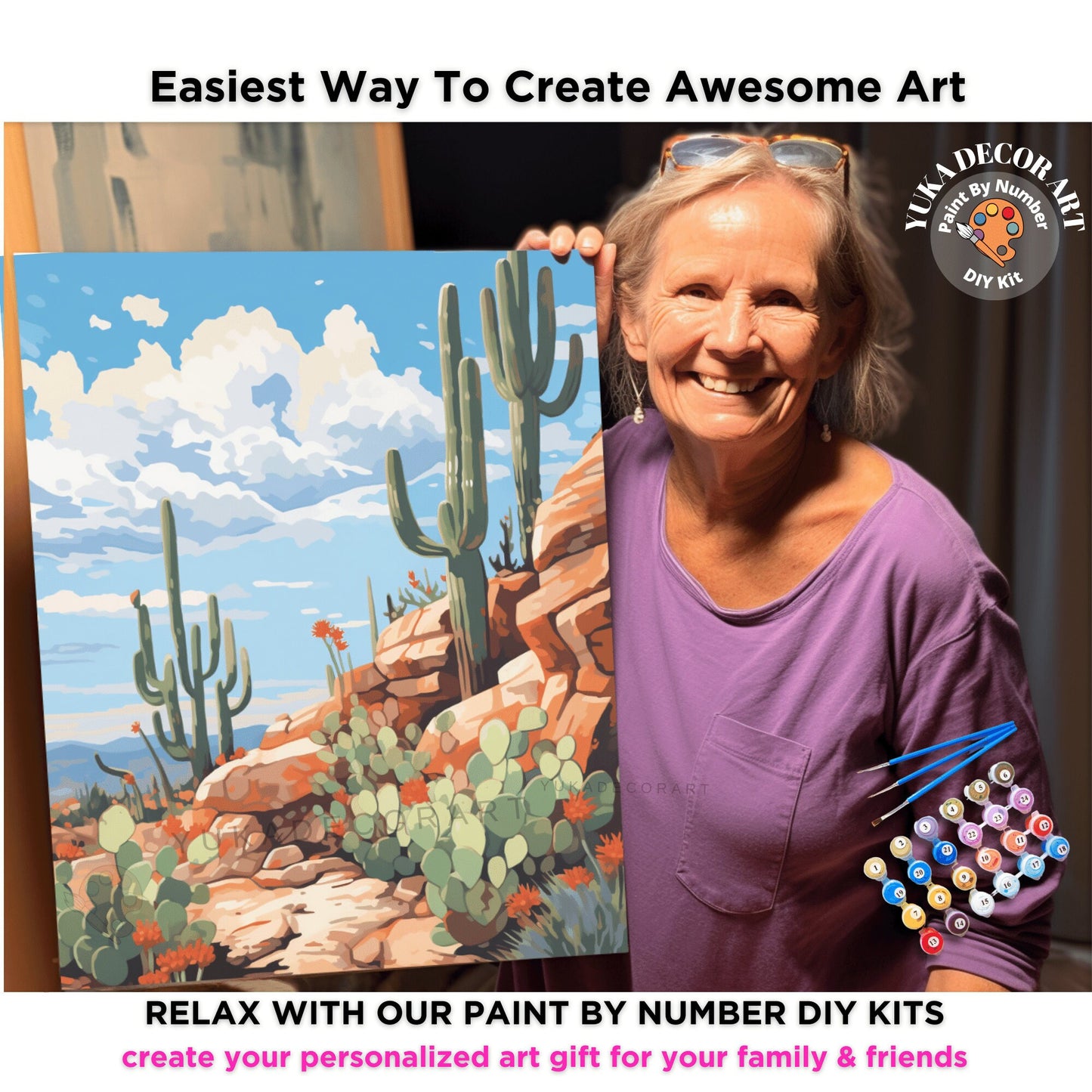 Cactus PAINT by NUMBER Kit Adult Midwest Desert Landscape Painting Easy Beginners  DIY Painting Ranch Decor Birthday Gift for Girlfriend