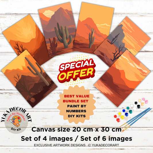 Boho Cactus PAINT by NUMBER Kit Adult, Bundle Set of 2 / 3 / 4 / 6 kits , Rustic Desert Midwest Art  Easy Beginner Acrylic Painting DIY Kit