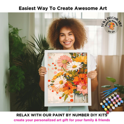 Floral PAINT by NUMBERS Kit Adult Flowers Painting Easy Beginner's Paint Kit Anniversary Mother's Day Gift For Mom Wife Diy Wall Art Decor