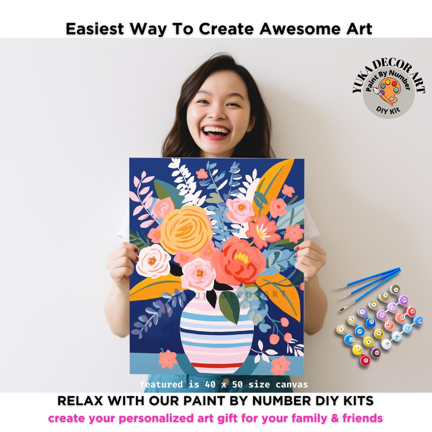 Still Life Vase Flowers PAINT by NUMBER Kit Adult DIY by Numbers Kit | Easy Beginners  Painting Kit | Birthday Gift For Mom Aunt Girlfriend