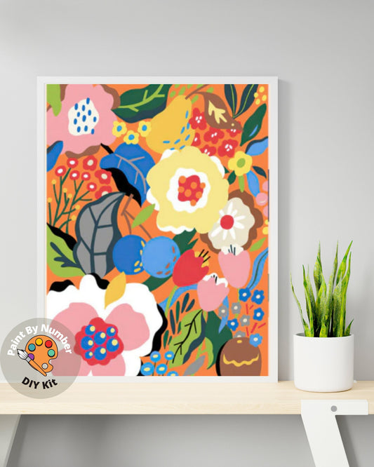 Modern Flowers  PAINT by NUMBER Kit for Adults ,Garden Bouquet ,Easy Beginners Acrylic Paint DIY Kit ,Living Bedroom Wall Art Decor