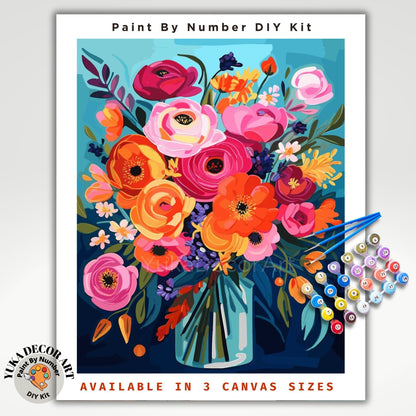 Flowers PAINT by NUMBER Kit for Adults  Flowers Vase Modern Still Life DIY Painting Easy Hobby Kit Wall Decor Art Mom Gift