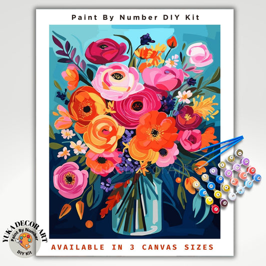 Flowers PAINT by NUMBER Kit for Adults  Flowers Vase Modern Still Life DIY Painting Easy Hobby Kit Wall Decor Art Mom Gift
