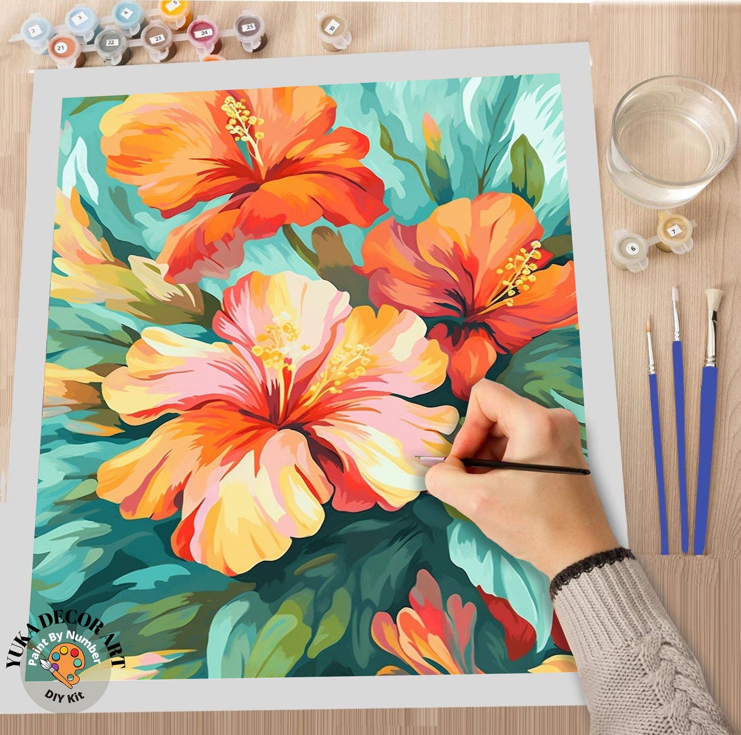 Floral PAINT by NUMBER Kit for Adults Garden Flowers DIY Painting Easy Beginners Acrylic Paint Kit Wall Art Decor Mom Gift