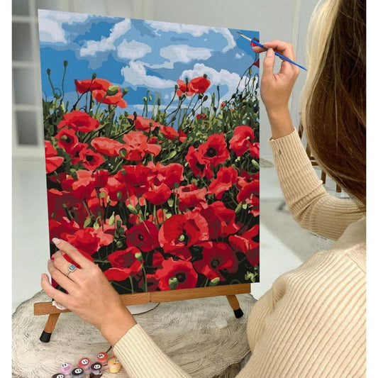 Red Poppies Paint by Number Kit Adult, Garden Flowers Painting,Easy Beginner Acrylic Paint Kit, Floral Watercolor Art , Home Decor Gift