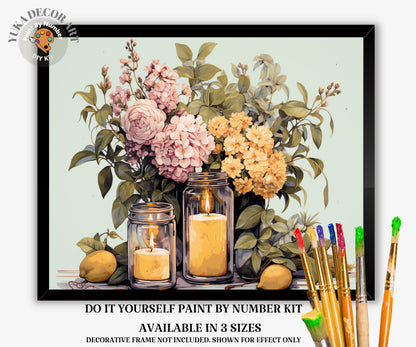 Garden Flowers PAINT by NUMBER Kit Adult, Floral Bouquet In Mason Jar Art , Beginner Acrylic Painting DIY Kit , Anniversary Gift Christmas