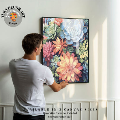 Colourful Succulents PAINT by NUMBER Kit Adult House Plants Garden Lover Easy DIY Beginners Art Painting Kit Birthday Gift For Mom Daughter