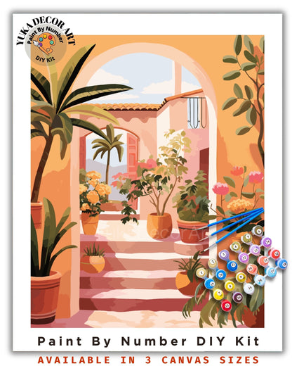 PAINT by NUMBERS Kit Adult Mediterranean Landscape Minimalistic Chic Style DIY Painting Easy Beginners Acrylic Paint Kit Premium Decor Gift