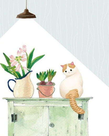 PAINT by NUMBER Kit Adult ,Minimalist Wall Art, Cat With Lamp and Plants , Easy DIY Beginners Acrylic Painting Kit , Wall Art Gift