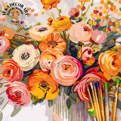 Peach Orange Flowers Paint by Numbers Kit Adult Flowers Painting Easy Beginner Paint Kit Anniversary Gift For Mom Girlfriend Bday Decor Art