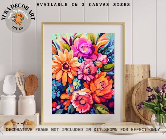 Garden Flower PAINT by NUMBERS Kit for Adults Abstract Flowers Paint Kit Easy Beginners Acrylic Paint DIY Kit Gift for Mom