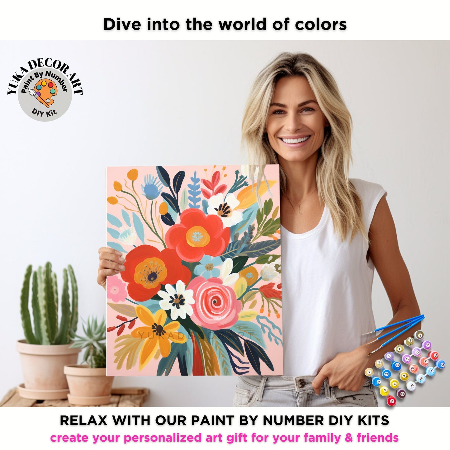 PAINT by NUMBER Kit Adult Garden Flowers Vintage Spring Colourful Wall Art Easy Beginner Acrylic Paint DIY Kit Mom Dad Gift