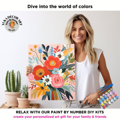 PAINT by NUMBER Kit Adult Garden Flowers Vintage Spring Colourful Wall Art Easy Beginner Acrylic Paint DIY Kit Mom Dad Gift