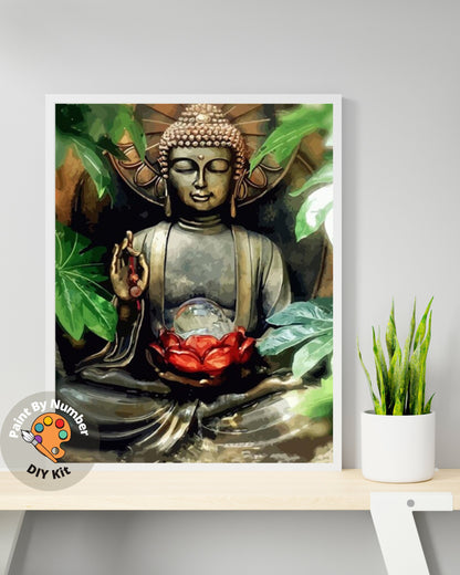 Meditating Buddha PAINT by NUMBERS DIY Kit Adults ,  Asian Theme Wall Decor ,Easy Beginner's Acrylic Painting Kit,Home Decor Wall Art Gift