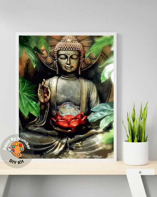 Meditating Buddha PAINT by NUMBERS DIY Kit Adults ,  Asian Theme Wall Decor ,Easy Beginner's Acrylic Painting Kit,Home Decor Wall Art Gift