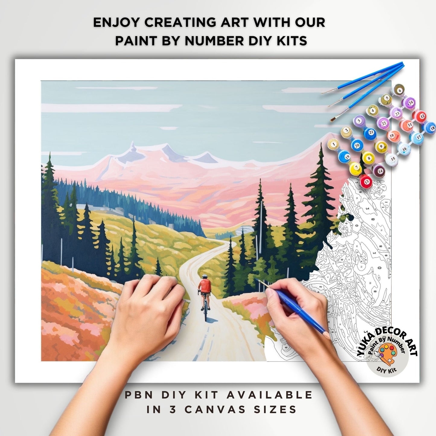 Minimalist Mountain PAINT by NUMBERS DIY Kit Adult Cyclist In Valley Landscape Art Easy Beginner Painting Birthday Custom Gift Girlfriend