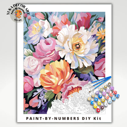 PAINT by NUMBERS Diy Kit Adult Garden Flowers Colourful Wall Art Easy Beginner Acrylic Painting Kit Grandma Mom Aunt Gift