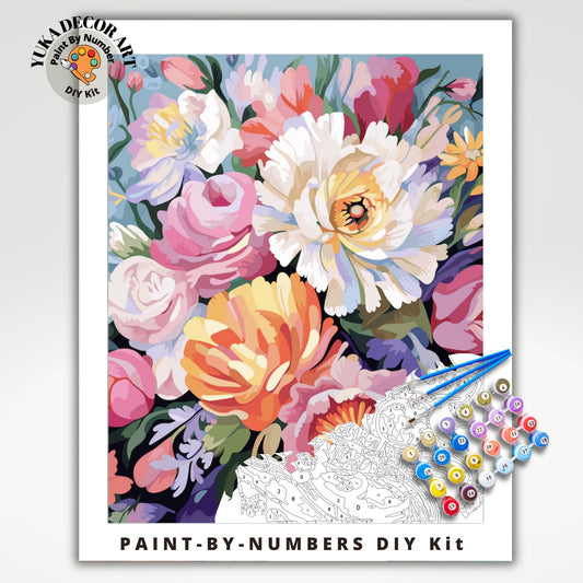 PAINT by NUMBERS Diy Kit Adult Garden Flowers Colourful Wall Art Easy Beginner Acrylic Painting Kit Grandma Mom Aunt Gift
