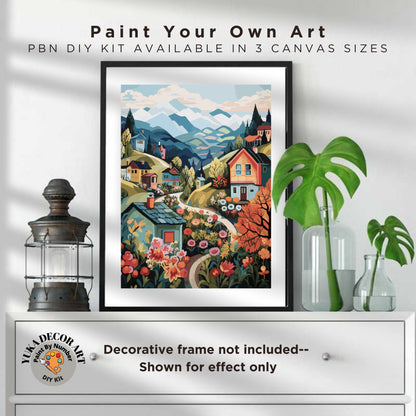 PAINT by NUMBER Kit Adults Mountain Flowers Vibrant Colors Landscape Modern Minimalist Naive Art DIY Painting Acrylic Canvas Paint Kit Gift