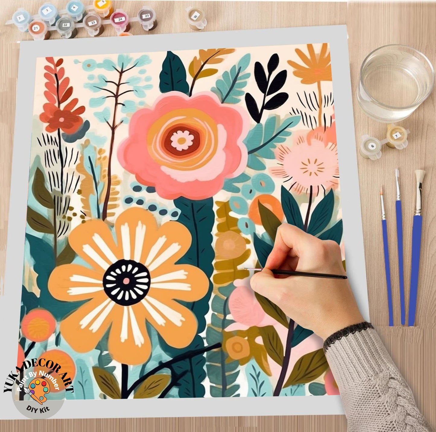 Boho Flower PAINT by NUMBER Kit for Adults Spring Flowers Painting Easy Beginners Acrylic DIY Kit Wall Art Gift Girlfriend