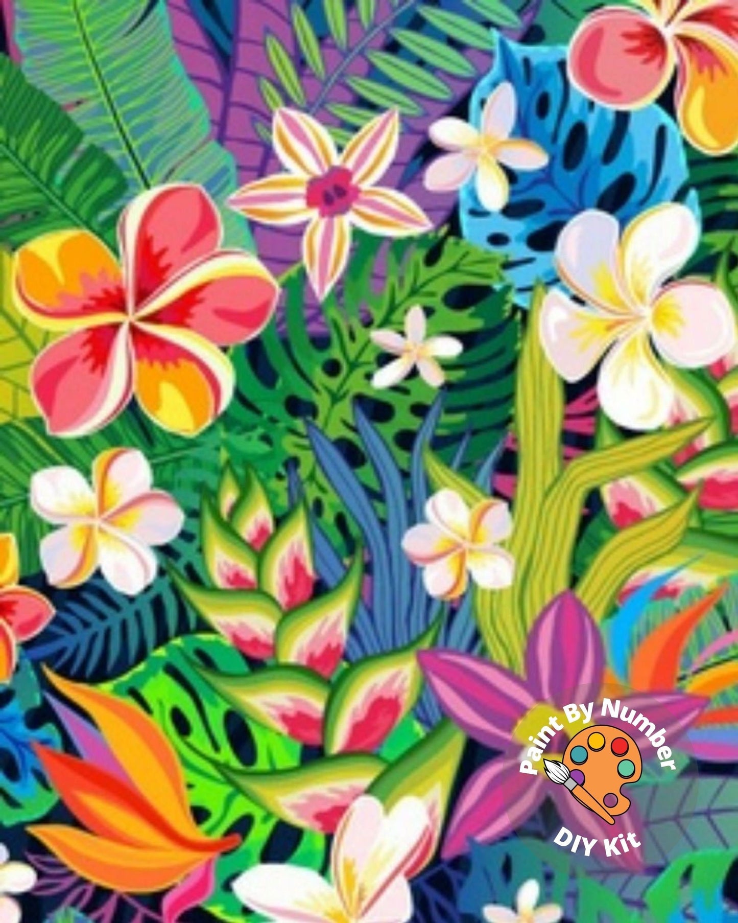 Tropical Flowers PAINT by NUMBER Kit for Adults ,Garden Bouquet Plants,Easy Beginners Acrylic Paint DIY Kit ,Living Bedroom Wall Art Decor