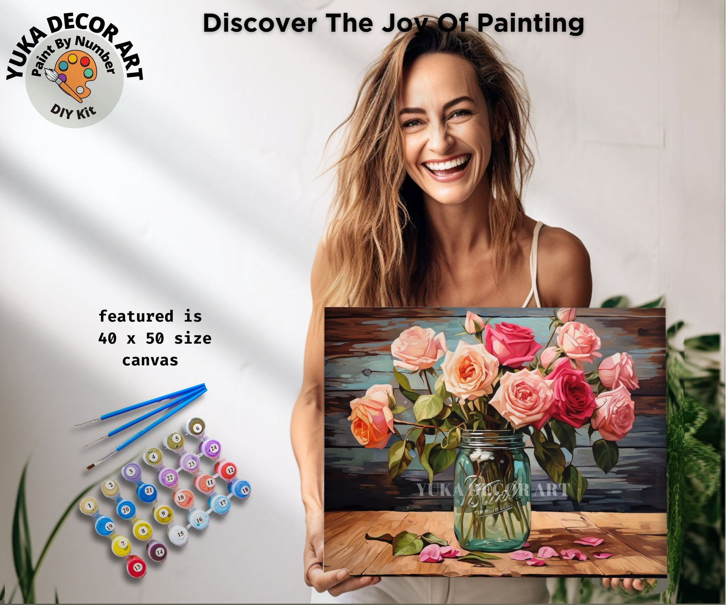 PAINT by NUMBER DIY Kit Adult Garden Roses Red Pink Flowers Rustic Decor Easy Beginner Acrylic Paint Wall Art Birthday Gift Mom Girlfriend