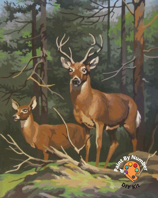 Forest Deer PAINT by NUMBER Kit  Adult , Kitschy Vintage Style DIY Painting , Easy Acrylic Paint Kit,Rustic Cabin Decor Gift