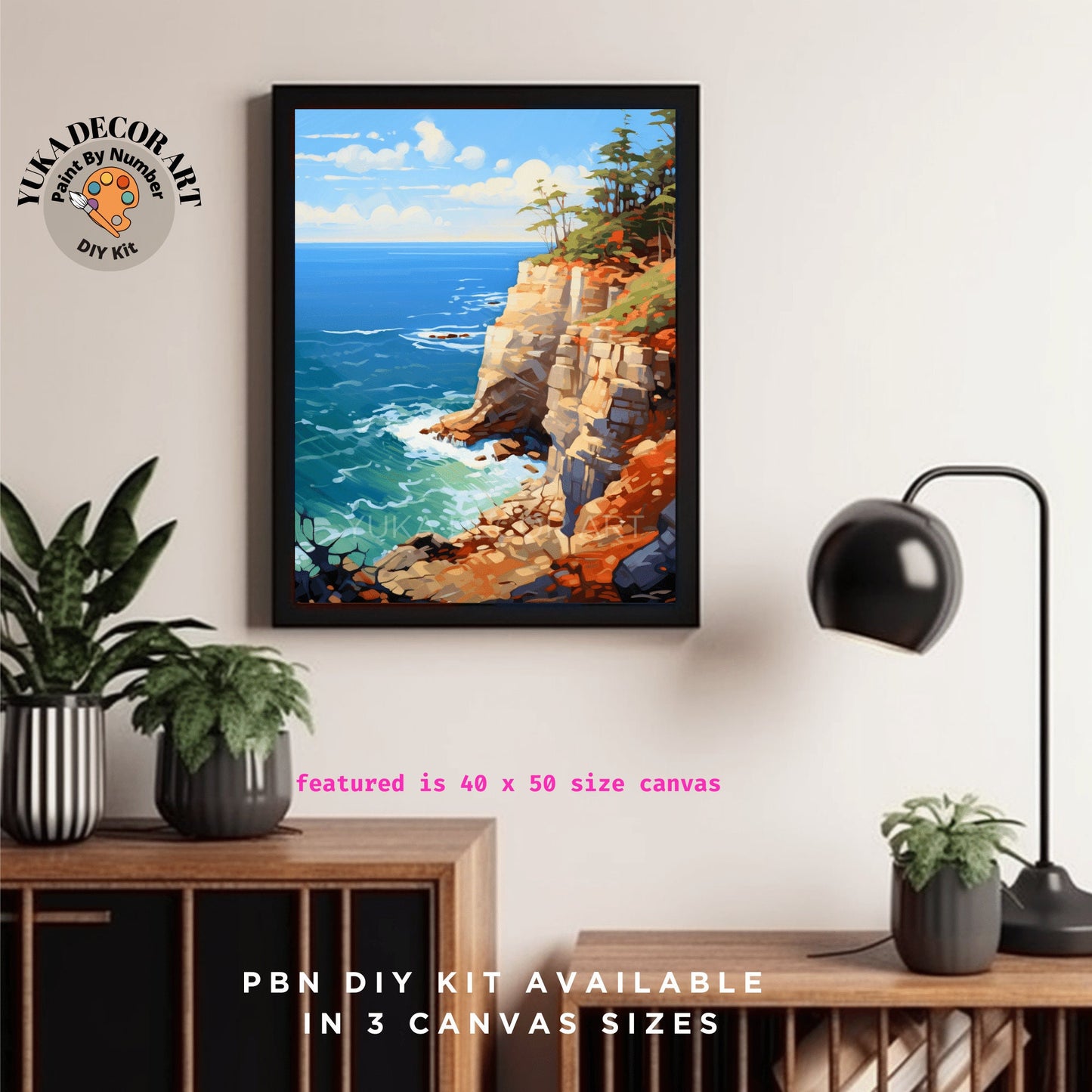 Rocky Seascape PAINT by NUMBER Kit Adult , Scenic Coastal Art Easy Beginner Acrylic Painting DIY Kit Wall Art Gift For Dad