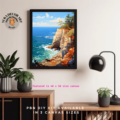 Rocky Seascape PAINT by NUMBER Kit Adult , Scenic Coastal Art Easy Beginner Acrylic Painting DIY Kit Wall Art Gift For Dad