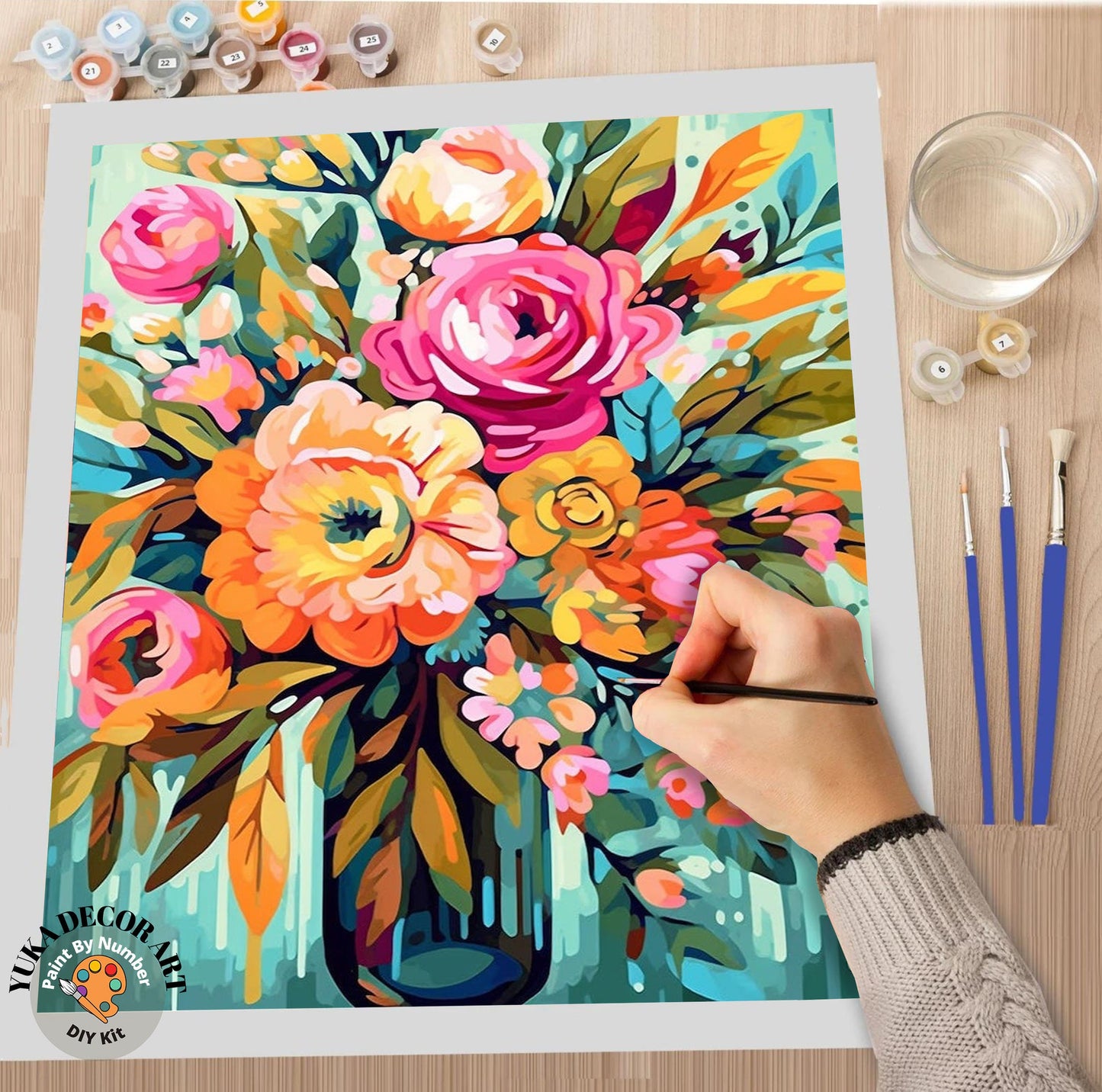 Floral Modern PAINT by NUMBER Kit for Adults Still life Vase Flowers DIY Painting Easy Beginners Paint Kit Wall Art Christmas Gift Grandma