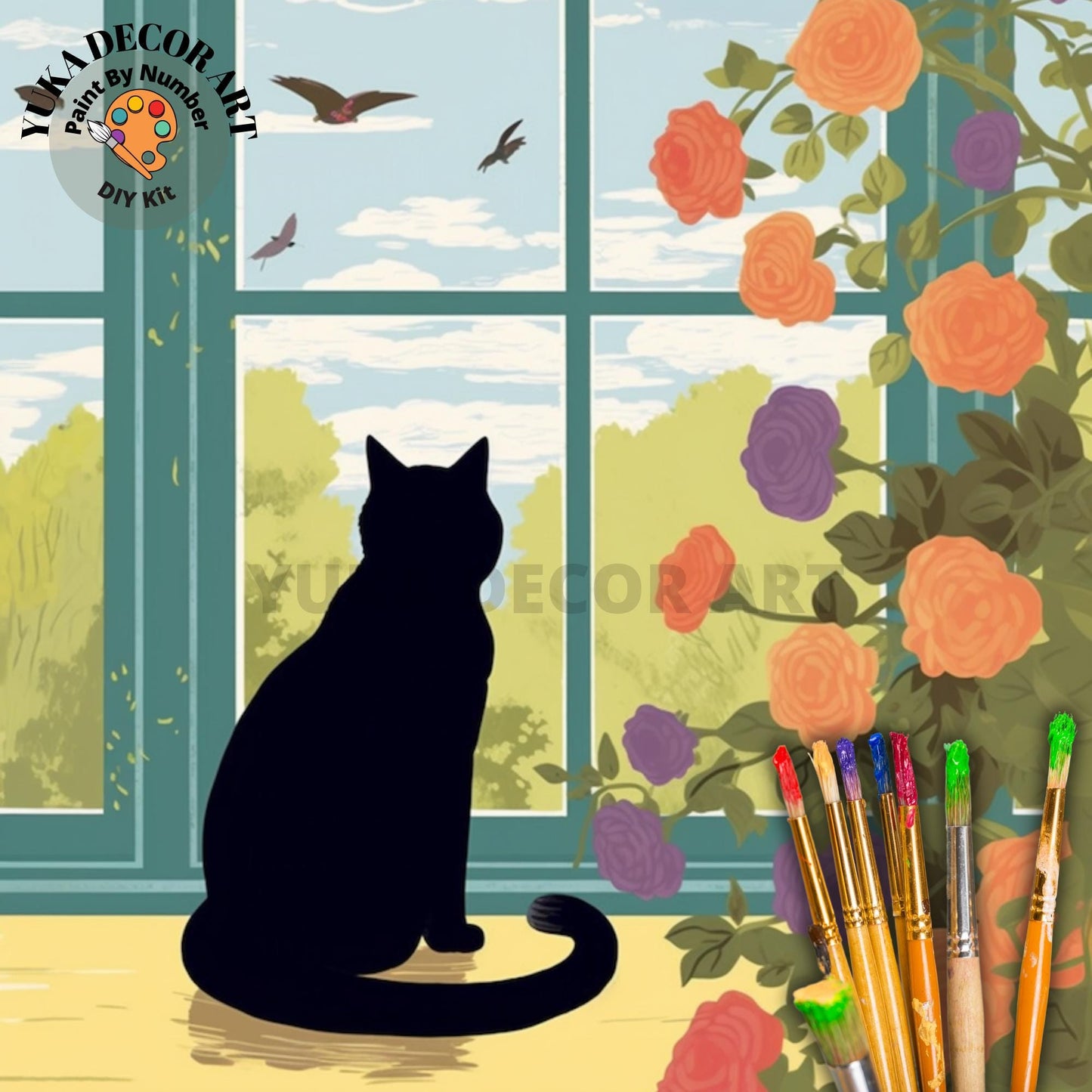 Black Cat PAINT by NUMBER Kit Adult Painting DIY Color by Numbers Kit Easy Beginners Canvas Art Birthday Gift For Mom Wife Girlfriend Friend