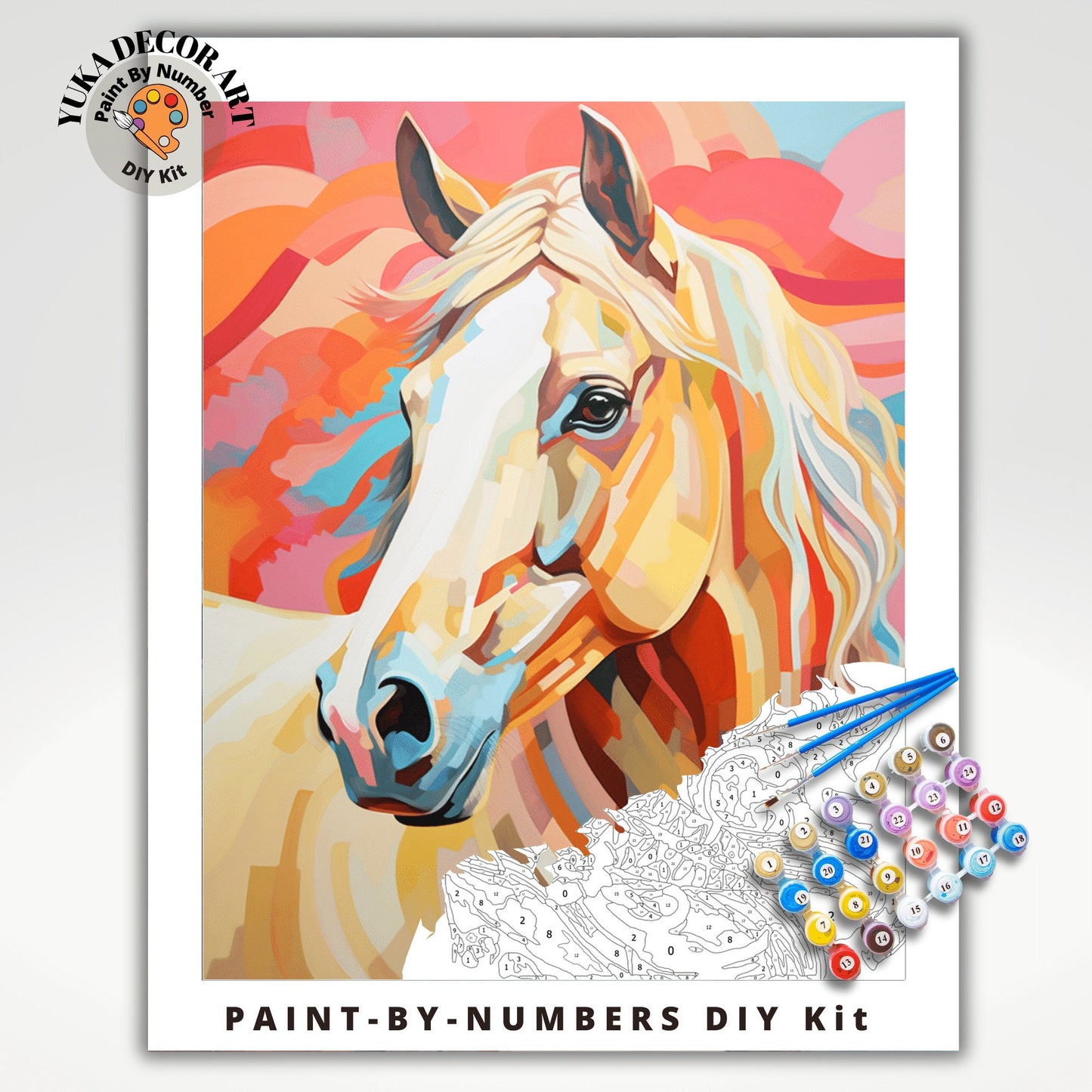 Modern Art Horse PAINT by NUMBER Kit Adult Boho Horse Portrait Beginner Acrylic Painting DIY Kit Grandma Mom Art Gift Ranch Farmhouse Decor