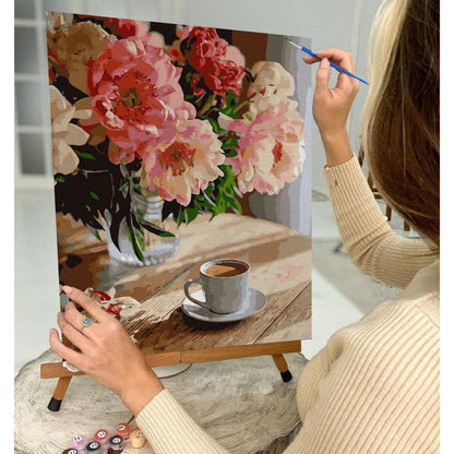 Pink Peach Peonies Paint by Number Kit Adult, Flowers Still Life Painting,Easy Beginner Acrylic Paint Kit, Gift For Mom, Home Decor Gift