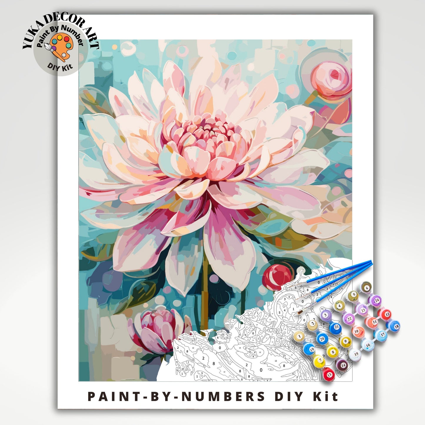 PAINT by NUMBERS Diy Kit Adult Garden Pink Flower Watercolor Wall Art Easy Beginner Acrylic Painting Kit Grandma Mom Gift | Code: FL2309131