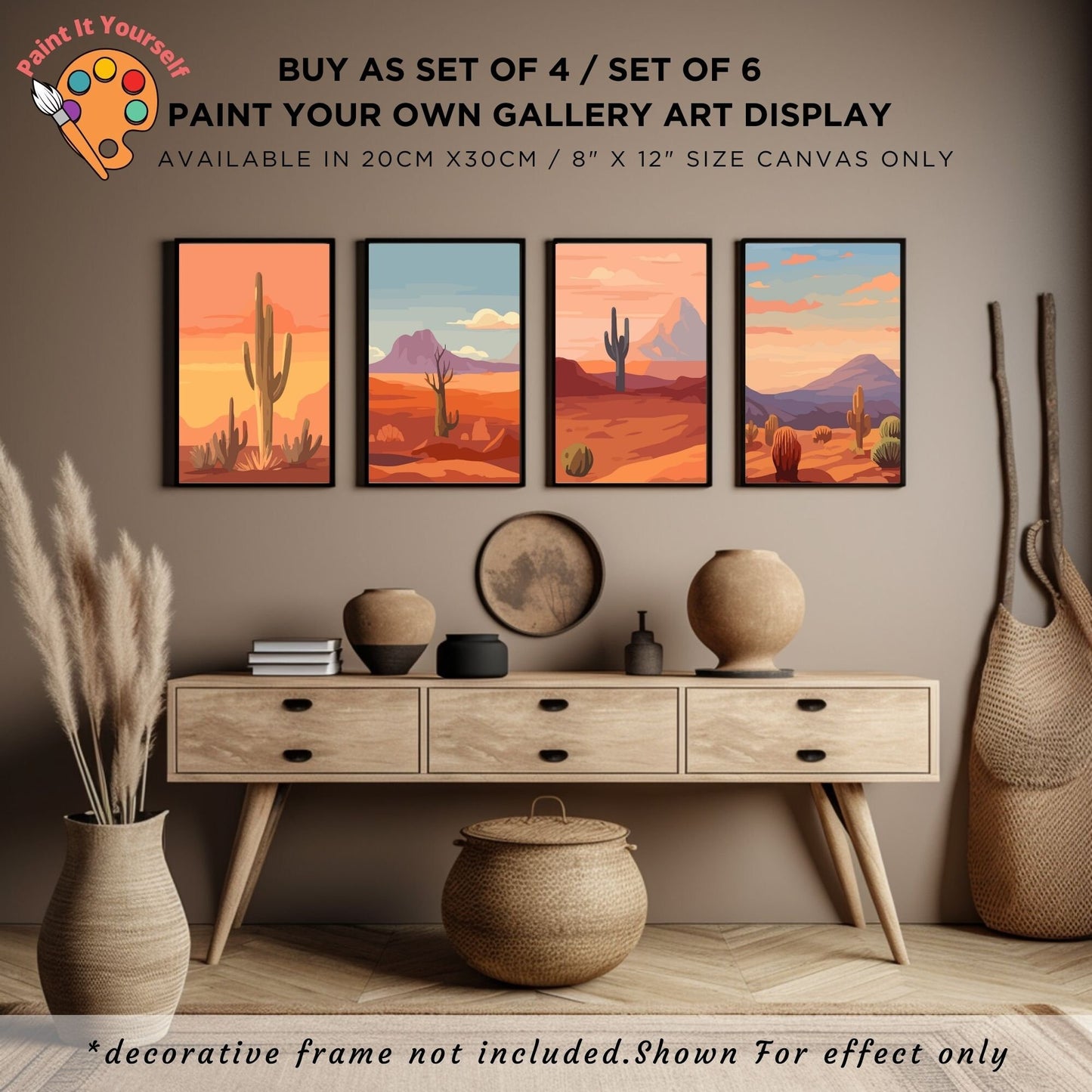 Minimalistic PAINT by NUMBER Kit Adult, Bundle Set of 2 / 3 / 4 / 6 kits , Midwest Boho Desert Art Easy Beginner Acrylic Painting DIY Kit